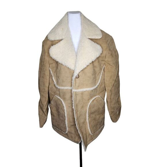 Vintage 70s Rancher Coat Mens Size 2XL Brown Faux Suede Shearling Ranch - Picture 1 of 9